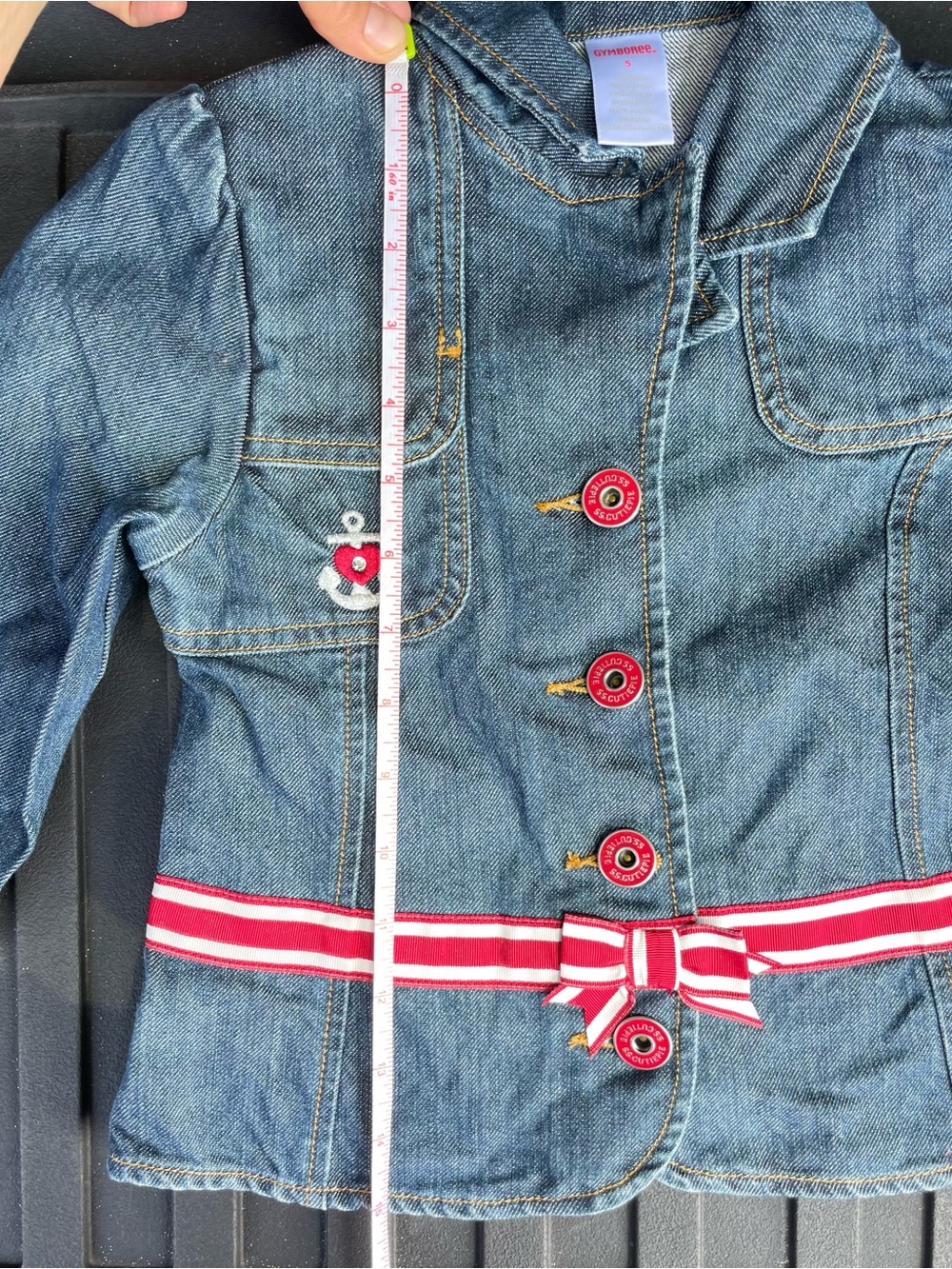 Gymboree Girls' Denim Jacket with Red Stripe Belt - Blue (5) - Picture 7 of 9